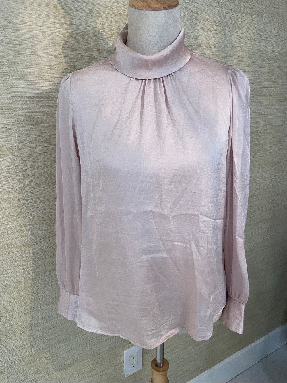 Forever 21 Soft Blush Pink Mock Neck Satin Blouse